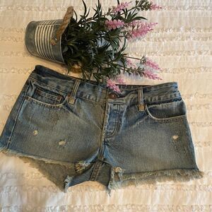 American Eagle Shorts Gingham print on‎ inside pockets Jean Button Up Frayed  2